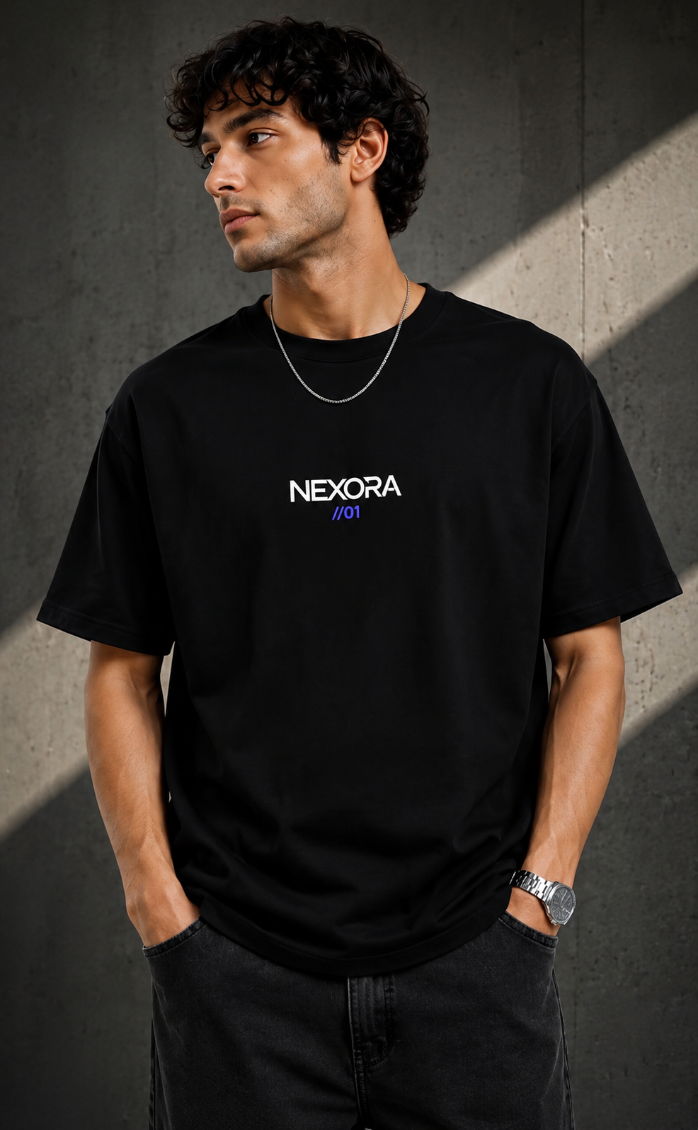 NEXORA //01 Graphic Oversized T-Shirt — Black