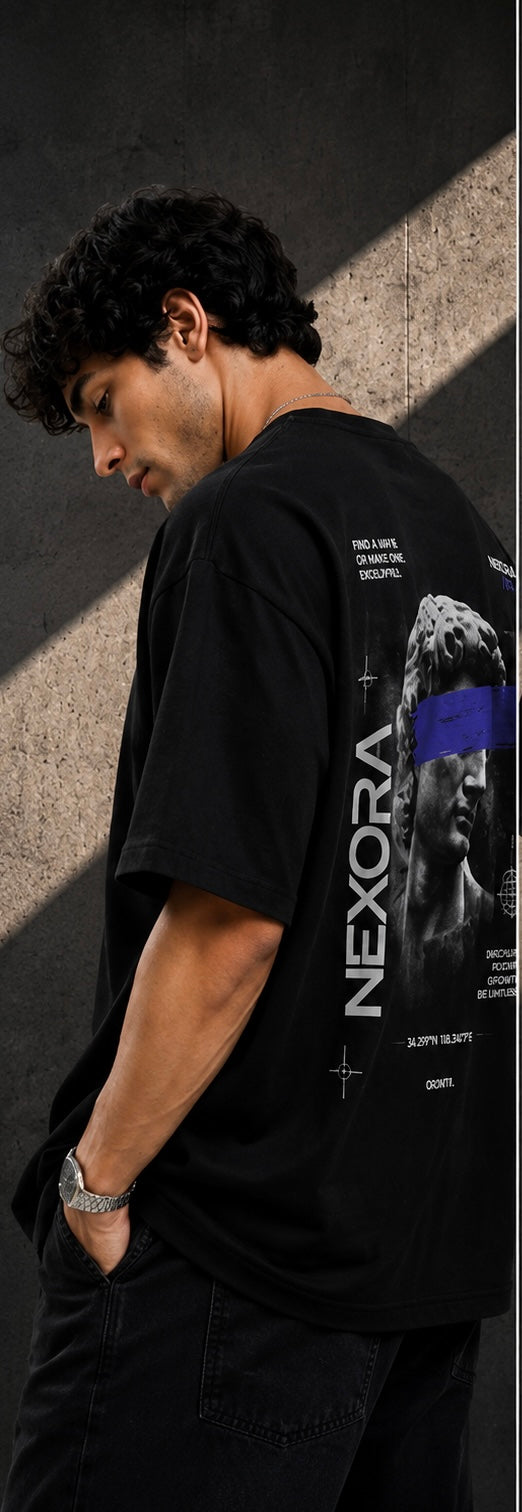 NEXORA //01 Graphic Oversized T-Shirt — Black