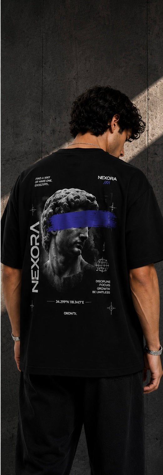 NEXORA //01 Graphic Oversized T-Shirt — Black