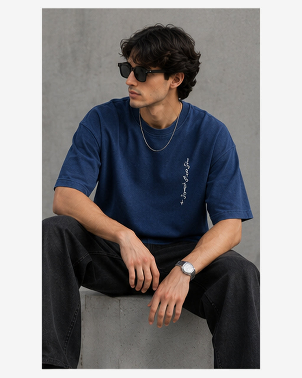 NEXORA Blue Urdu Oversized T-Shirt
